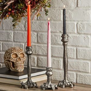 Halloween Black Resin Decorative Candle Holders Set of 3, 4.5"H, 8.6"H & 11"H